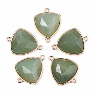 Natural Green Aventurine Links Connectors, with Golden Tone Brass Edge, Triangle, 24x18x6.5mm, Hole: 1.5mm(G-T131-18D)
