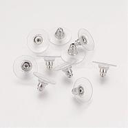 Brass Bullet Clutch Bullet Clutch Earring Backs with Pad, for Stablizing Heavy Post Earrings, with Plastic Pads, Ear Nuts, Platinum, 11x11x7mm, Hole: 1mm(KK-E446-14P)