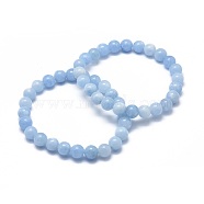 Natural & Dyed White Jade Bead Stretch Bracelets, Imitation Aquamarine, Round, Dyed, 2 inch~2-3/8 inch(5~6cm), Bead: 5.8~6.8mm(BJEW-K212-A-018)