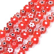 Handmade Millefiori Glass Bead Strands, Flower, Red, 6.4~9x3.2mm, Hole: 1mm, about 56pcs/Strand, 15.75''(40cm)(X-LAMP-J035-8mm-07)
