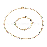 304 Stainless Steel Enamel Curb Chain Necklaces & Bracelet Set, with Chain Tabs, Jump Rings & Lobster Claw Clasps, Colorful, Golden, 19.2~44.3x0.15cm, 2pcs/set(SJEW-JS01217)