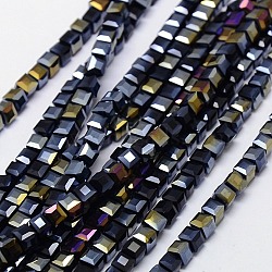 Electroplate Glass Bead Strands, AB Color Plated, Faceted, Cube, Black, 4x4x4mm, Hole: 1mm, about 98pcs/strand, 15.7 inch(EGLA-J028-4x4mm-AB12)