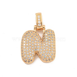 Brass Micro Pave Clear Cubic Zirconia Pendants, Real 18K Gold Plated, Letter N, 31x20.5x5mm, Hole: 3x6mm(KK-B099-01G-N)