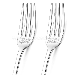 Globleland 1 Set 2Pcs 304 Stainless Steel Fork, Word, with 1Pc Coated Paper Cutlery Storage Box, Heart Pattern, 200x24mm(AJEW-GL0001-19-059)