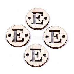 Unfinished Natural Poplar Wood Links Connectors, Laser Cut, Flat Round with Word, Letter.E, 19.5x2.5mm, Hole: 2mm(WOOD-S045-140A-01E)