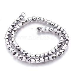 Electroplated Non-magnetic Synthetic Hematite Beads Strands, Polish, Platinum Plated, 6x5.5x6mm, Hole: 1mm, about 74pcs/strand, 15.94 inch(40.5cm)(G-P392-J06)