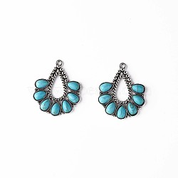 Synthetic Turquoise Pendants, with Aolly Findings, Cadmium Free & Nickel Free & Lead Free, Antique Silver, Fan, Sky Blue, 35x29x4mm, Hole: 2mm(X-PALLOY-N157-036)