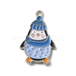 Winter Theme Alloy Enamel Pendants, Platinum, Penguin, 25x16x1.7mm, Hole: 1.8mm(ENAM-M002-04L-P)