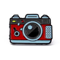 Alloy Enamel Brooches, Enamel Pin, with Clutches, Camera, Electrophoresis Black, Red, 19x26.5x9.5mm, Pin: 1.2mm(JEWB-I014-01B)