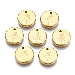 316 Surgical Stainless Steel Charms, Flat Round with Constellation, Real 14K Gold Plated, Libra, 10x2mm, Hole: 1mm(STAS-S116-418K-G)