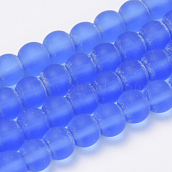 Transparent Glass Beads Strands, Frosted, Round, Royal Blue, 10mm, Hole: 1.5mm, about 33pcs/strand, 12.9 inch(GLAA-Q064-08-10mm)