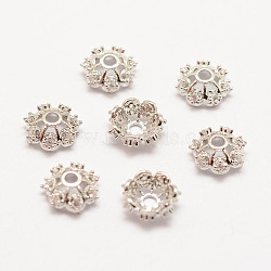 Long-Lasting Plated Brass Micro Pave Grade AAA Cubic Zirconia Bead Caps, Flower, Multi-Petal, Cadmium Free & Nickel Free & Lead Free, Real Platinum Plated, 8x3mm, Hole: 2mm(X-ZIRC-G090-59P)