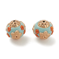 Handmade Indonesia Beads, with Alloy Findings and Resin, Rondelle with Flower, Pale Turquoise, 14.5mm, Hole: 1.5mm(IPDL-B001-02A)