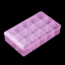 Plastic Bead Storage Containers, Adjustable Dividers Box, Removable 15 Compartments, Rectangle, Pearl Pink, 27.5x16.5x5.7cm(X-CON-Q026-04C)