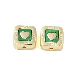 Rack Plating Alloy with Acrylic Beads, Cubes & Hearts, Light Green, 11x11x7mm, Hole: 1.5mm(FIND-B037-01G-02)