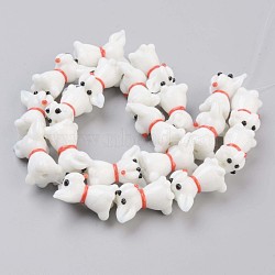 Handmade Bumpy Lampwork Beads Strands, Dog, Floral White, 24x20~22x13~15mm, Hole: 1.6mm, about 20pcs/strand, 18.11 inch(46cm)(LAMP-S194-009)