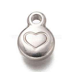 304 Stainless Steel Charms, Flat Round with Heart, Stainless Steel Color, 11.5x8x3mm, Hole: 2mm(STAS-H126-16P)