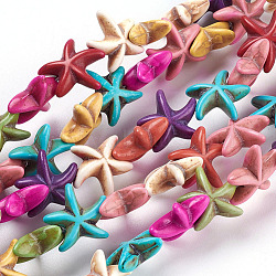 Synthetical Turquoise Beads Strands, Dyed, Starfish/Sea Stars, Mixed Color, 14x14x5mm, hole: 1.5mm, 14.76 inch(37.5cm), about 36~38pcs/Strand(TURQ-S143-M)