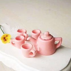 Mini Porcelain Tea Set, including 1Pc Teapot, 4Pcs Teacup, for Dollhouse Accessories, Pretending Prop Decorations, Pink, Teacup: 10x6x6mm, Teapot: 24x12x16mm(BOTT-PW0001-218A)