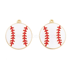 Rack Plating Alloy Enamel Pendants, Golden, Baseball Charm, White, 28x24.5x2.5mm, Hole: 1.6mm(ENAM-R147-13E-G-01)