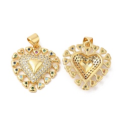 Brass Micro Pave Colorful Cubic Zirconia Pendants, Heart Charms, Real 16K Gold Plated, 21x19.5x4mm, Hole: 4.5x3.5mm(ZIRC-L103-003G)