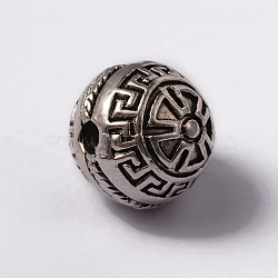 Tibetan Style Alloy 3 Hole Guru Beads, Round, Antique Silver, 12x12mm, Hole: 2mm(X-TIBEB-YC65988-AS)