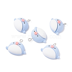 Resin Pendants, with Iron Accessories, Dolphin, Light Sky Blue, 21x24x9mm, Hole: 2mm(RESI-K018-07)