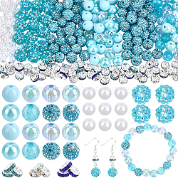 DIY Jewelry Making Kits, including Acrylic & Resin & Brass & Plastic & Polymer Clay Rhinestone Bead, Deep Sky Blue, 6~12x3.8~10.5mm, Hole: 1.5~2mm(DIY-PA0001-95B)