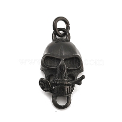 304 Stainless Steel Connector Charms, with Jump Ring, Skull with Flower Links, Black, 25x12.5x6mm, Hole: 3.5mm and 3x5mm(STAS-A112-07EB)