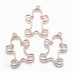 Rack Plating Alloy Open Back Bezel Pendants, For DIY UV Resin, Epoxy Resin, Pressed Flower Jewelry, Cadmium Free & Nickel Free & Lead Free, Christmas Gingerbread Man, Rose Gold, 38.5x29x3mm, Hole: 2mm(X-PALLOY-Q351-27RG-FF)