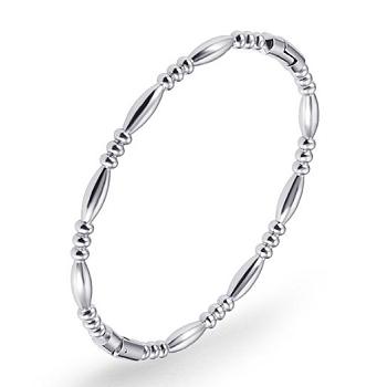 304 Stainless Steel Oval Beaded Hinged Bangle, Stainless Steel Color, Inner Diameter: 1-7/8x2-1/4 inch(4.75x5.55cm), Long: 65mm