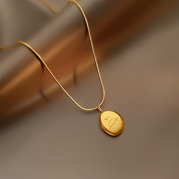 Titanium Steel Pendant Necklace, Twist Oval, Golden, 15.75 inch(40cm)