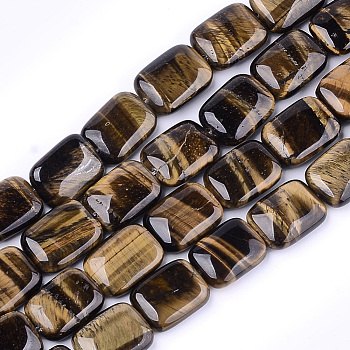 Natural Tiger Eye Beads Strands, Rectangle, 17.5~18.5x13~13.5x6~7mm, Hole: 1mm, about 22pcs/strand, 15.5 inch