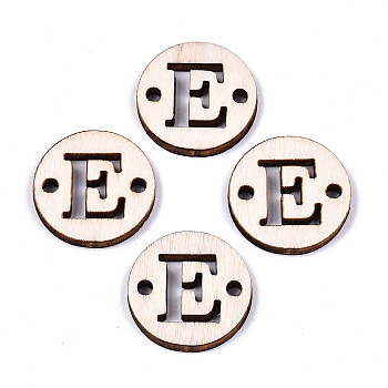 Unfinished Natural Poplar Wood Links Connectors, Laser Cut, Flat Round with Word, Letter.E, 19.5x2.5mm, Hole: 2mm