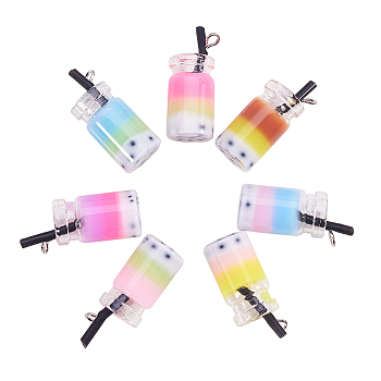 Plastic Pendants, Imitaion Bubble Milk Tea Charms, with Stainless Steel Loops, DIY Earring Making, Mixed Color, 25x12x10mm, Hole: 1.8mm, 35pcs/bag