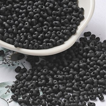 Glass Frosted Seed Beads, Peanut, Black, 3.5~4x2~2.5x2~2.3mm, Hole: 0.8mm, about 8000pcs/pound