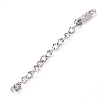 304 Stainless Steel Chain Extender, with Chain Tabs & Word K14, Stainless Steel Color, 60~62x3mm