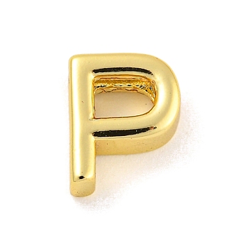 Brass Pendants, Real 18K Gold Plated, Letter P, 8x6.5x3mm, Hole: 1.2mm