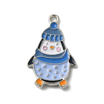 Winter Theme Alloy Enamel Pendants, Platinum, Penguin, 25x16x1.7mm, Hole: 1.8mm