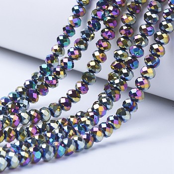Electroplate Transparent Glass Beads Strands, Full Plated, Faceted, Rondelle, Multi-color Plated, 8x6mm, Hole: 1mm, about 63~65pcs/strand, 39~40cm