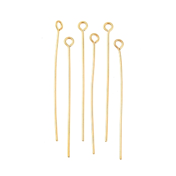 Ion Plating(IP) 304 Stainless Steel Eye Pins, Real 18K Gold Plated, 22 Gauge, 15x0.6mm, Hole: 1.9mm