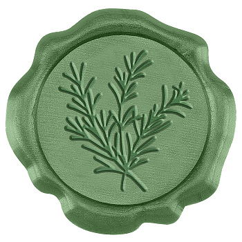 50Pcs Adhesive Wax Seal Stickers, Envelope Seal Decoration, For Craft Scrapbook DIY Gift, Olive Drab, Leaf, 30mm