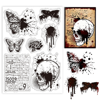 Custom PVC Plastic Clear Stamps, for DIY Scrapbooking, Photo Album Decorative, Cards Making, Skull, 160x110x3mm