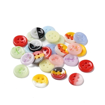 Ceramics Buttons, Flat Round, 4-Hole, Mixed Color, 12x2mm, Hole: 1.5mm