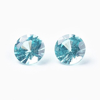 Cubic Zirconia Pointed Back Cabochons, Diamond, Faceted, Cyan, 5x3mm