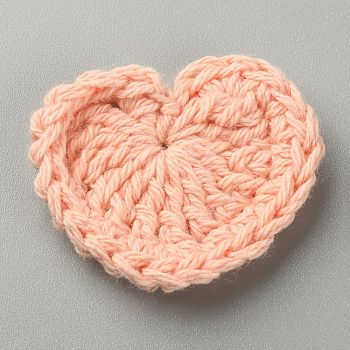 Heart Handmade Crochet Cotton Ornament Accessories, for DIY Sewing Craft Decoration, PeachPuff, 29~34x35~38x3~3.5mm