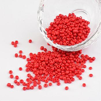 8/0 Opaque Colours Round Glass Seed Beads, Red, Size: about 3mm in diameter, hole:1mm, about 1101pcs/50g