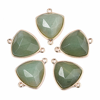 Natural Green Aventurine Links Connectors, with Golden Tone Brass Edge, Triangle, 24x18x6.5mm, Hole: 1.5mm
