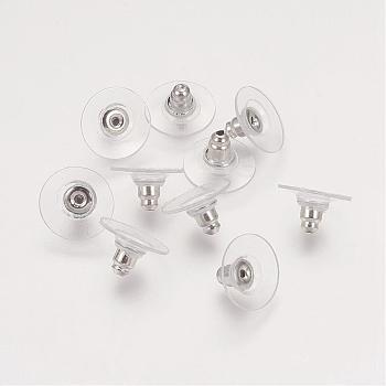 Brass Bullet Clutch Bullet Clutch Earring Backs with Pad, for Stablizing Heavy Post Earrings, with Plastic Pads, Ear Nuts, Platinum, 11x11x7mm, Hole: 1mm