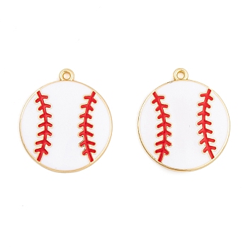 Rack Plating Alloy Enamel Pendants, Golden, Baseball Charm, White, 28x24.5x2.5mm, Hole: 1.6mm